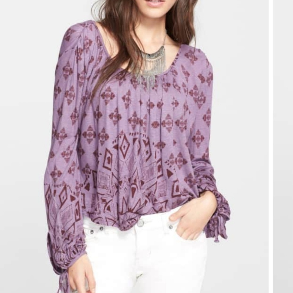 Free People Purple Long Sleeve Patterned Top